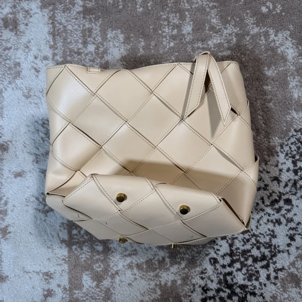 ETIENNE‎ AIGNER Leather Ella Woven Satchel Crossbody Luggage Handbag Purse Cream